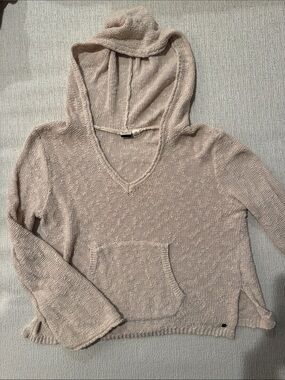 Roxy Cream Knit Hoodie with Hooded V-Neck